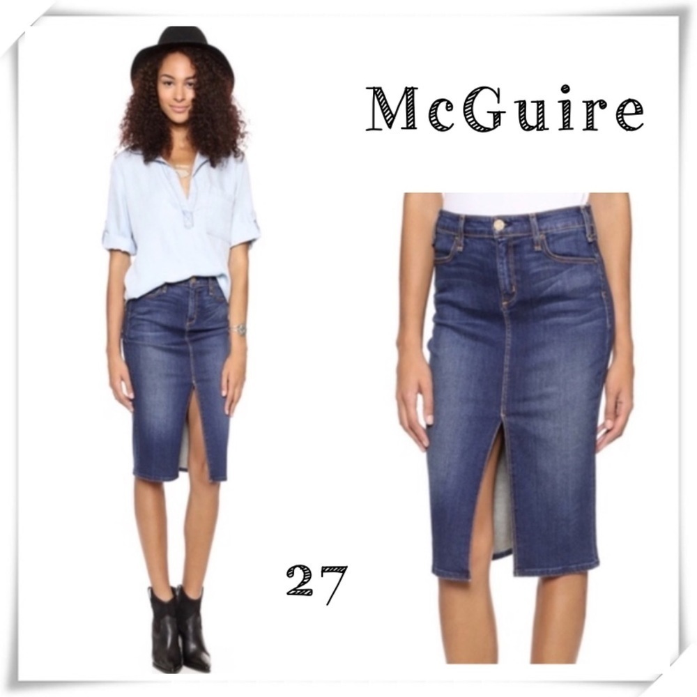 MCGUIRE Denim Marino High Waist Denim Front Slits Midi Pencil Skirt Size 27 15G